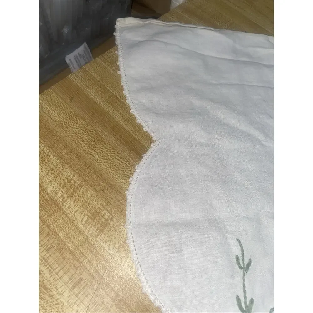 Vintage Yellow Floral Embroidered Linen Table Runner Dresser Lace Trim 41”x 18”